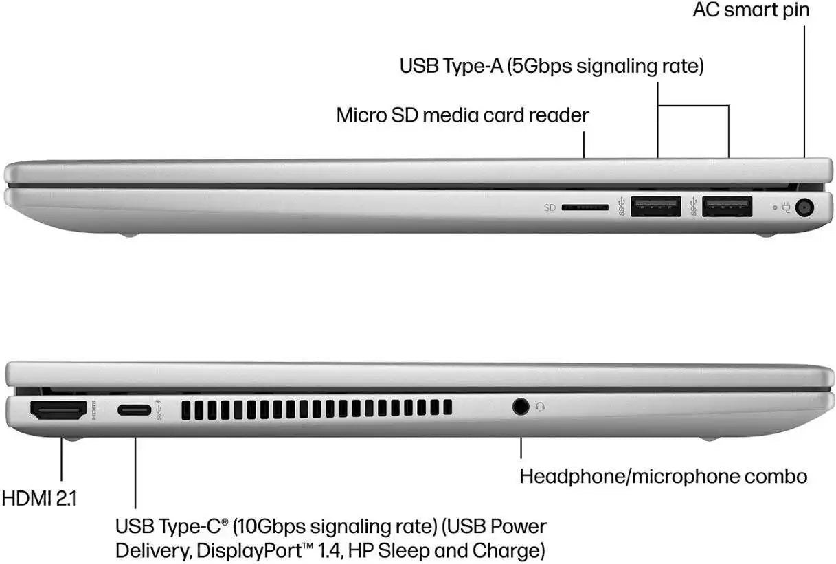 كمبيوتر محمول HP Envy X360 14-es1023dx 2 في 1، شاشة لمس FHD IPS مقاس 14 بوصة، معالج Intel Core 7 150U، ذاكرة وصول عشوائي 16 جيجابايت، قرص SSD سعة 512 جيجابايت، رسومات Intel Iris Xe، لوحة مفاتيح إنجليزية، نظام التشغيل Windows 11 Home، فضي | 9R8R3UA