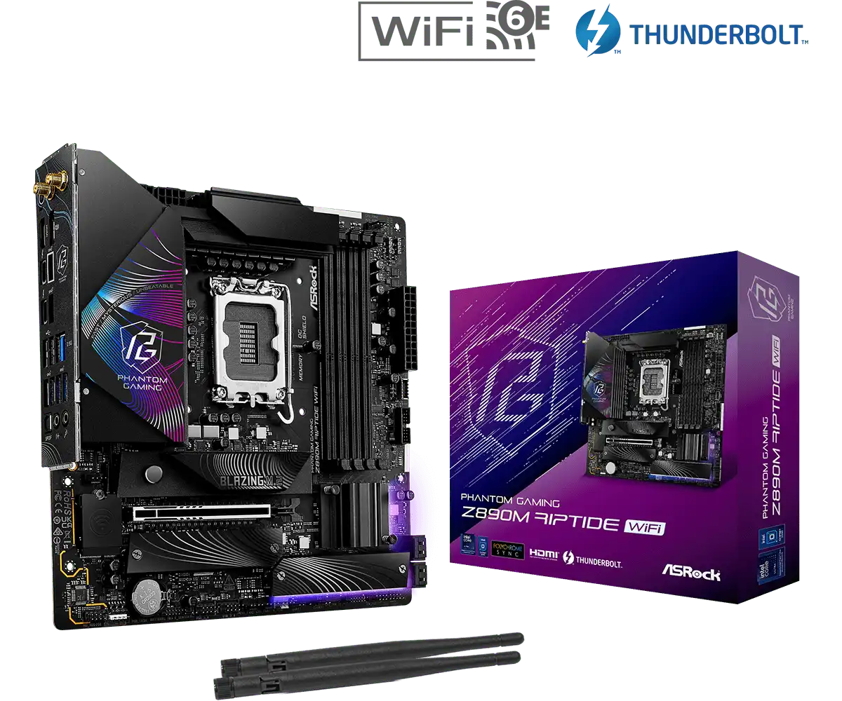 ASRock PHANTOM GAMING Z890M Riptide WiFi LGA1851 Socket Gaming Motherboard