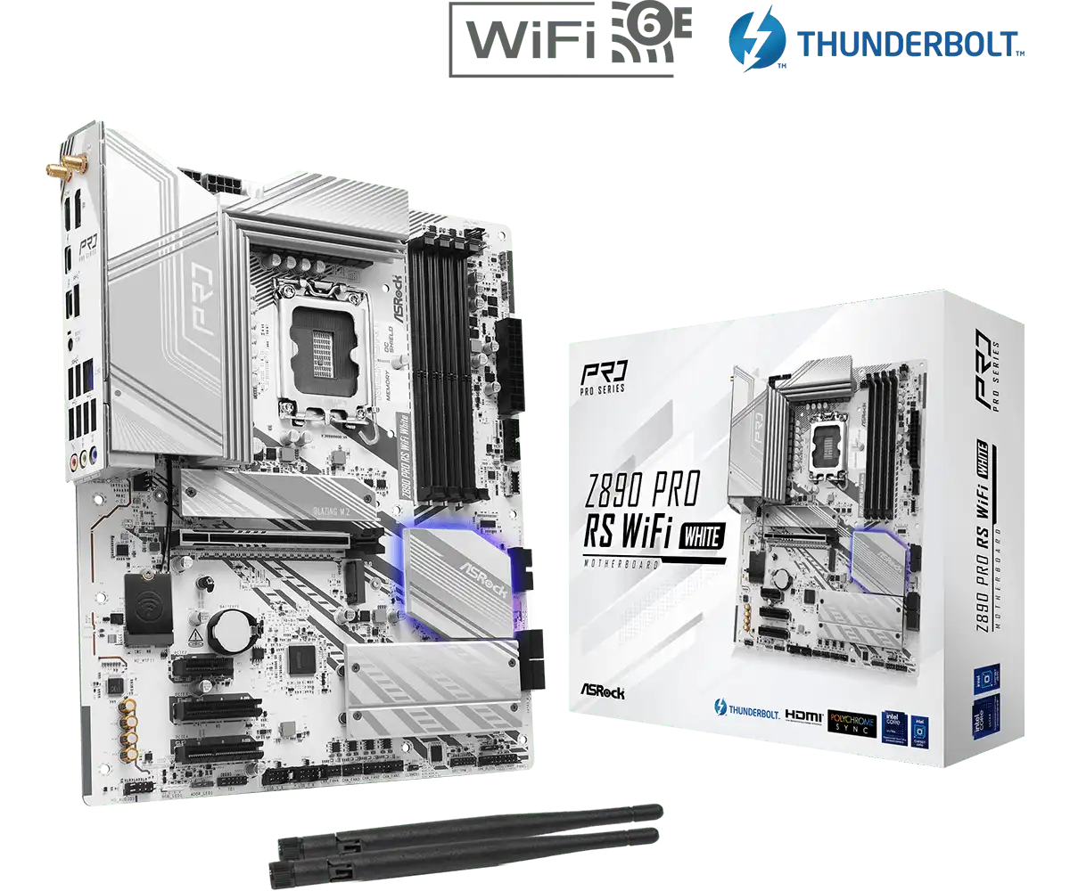 ASRock Z890 Pro RS WiFi White LGA1851 Socket Gaming Motherboard