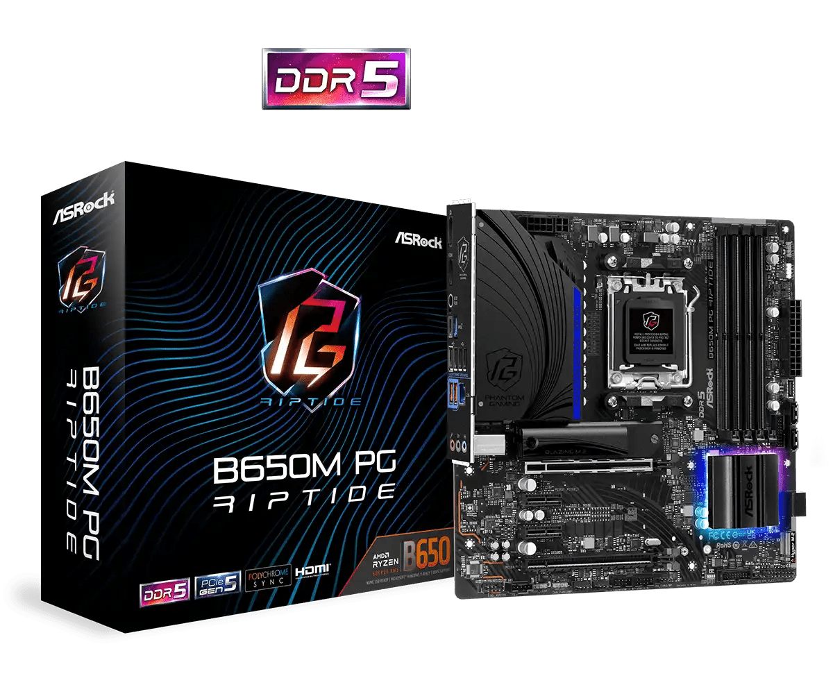 ASRock B650M PG Riptide AMD AM5 Gaming Motherboard | 90 - MXBJ90 - A0UAYZ - Vektra Computers LLC