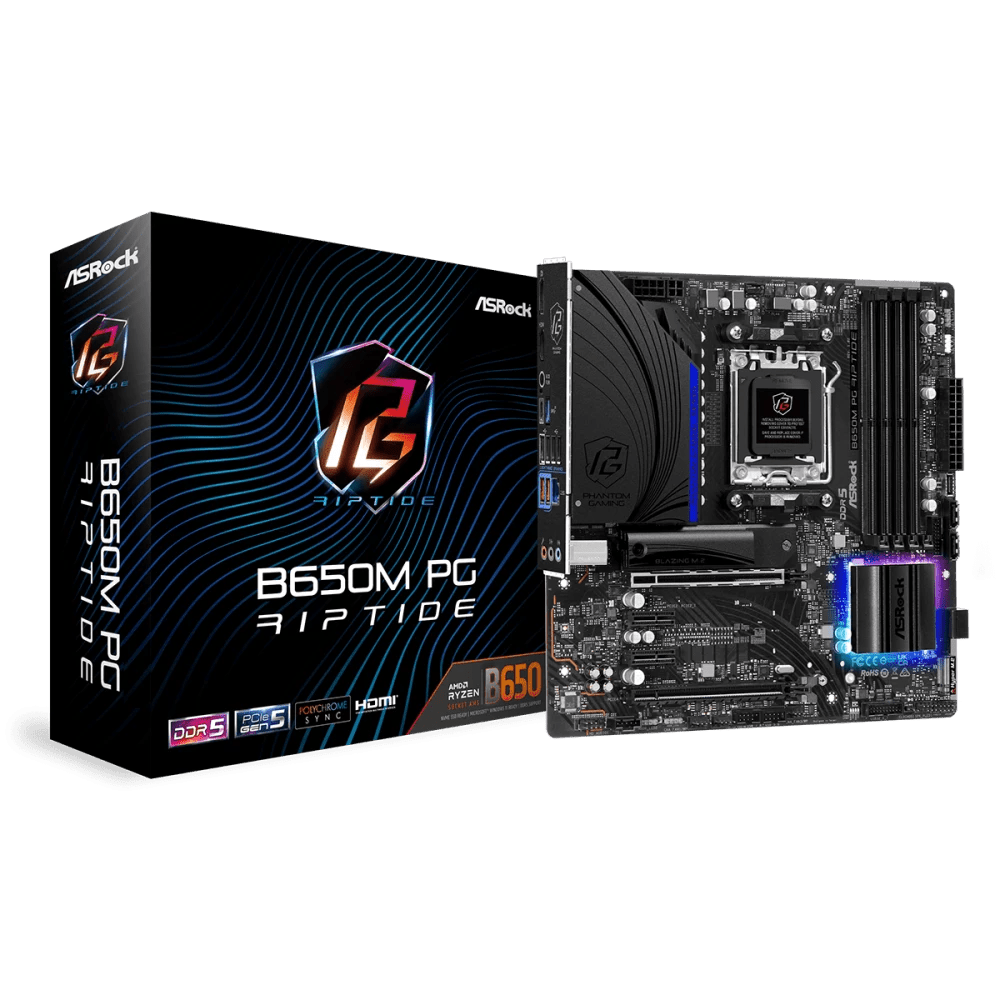 ASRock B650M PG Riptide WiFi AMD 600 Series mATX Motherboard | 90 - MXBKR0 - A0UAYZ | - Vektra Computers LLC