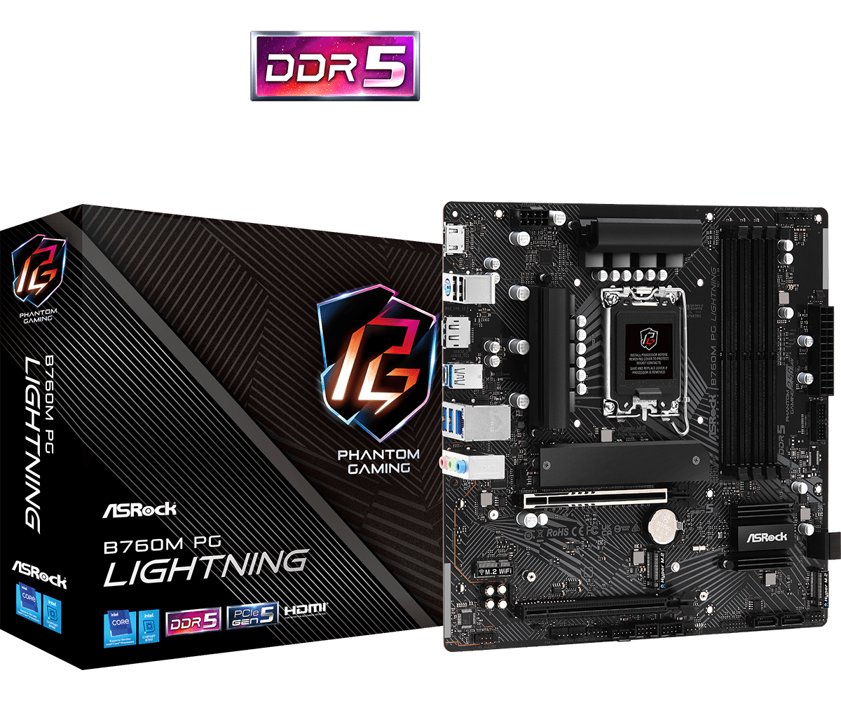 Asrock B760M PG Lightning Motherboard | 90 - MXBM20 - A0UAYZ - 4710483943379 - Vektra Computers LLC