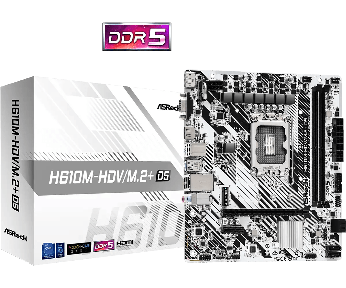 ASRock H610M - HDV/M.2+ D5 LGA 1700 Socket Intel Motherboard | 90 - MXBM50 - A0UAYZ - Vektra Computers LLC