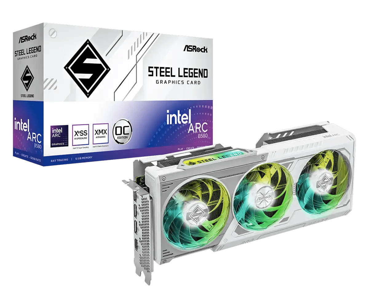 ASRock Intel Arc B580 Steel Legend 12GB OC Gaming Graphics Card | 90 - GA5CZZ - 00UANF - 4711581490024 - Vektra Computers LLC