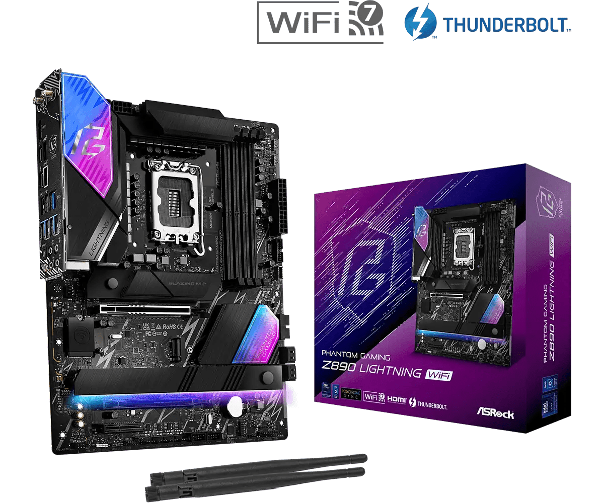 ASRock PHANTOM GAMING Z890 Lightning WiFi LGA1851 Socket Gaming Motherboard - Vektra Computers LLC