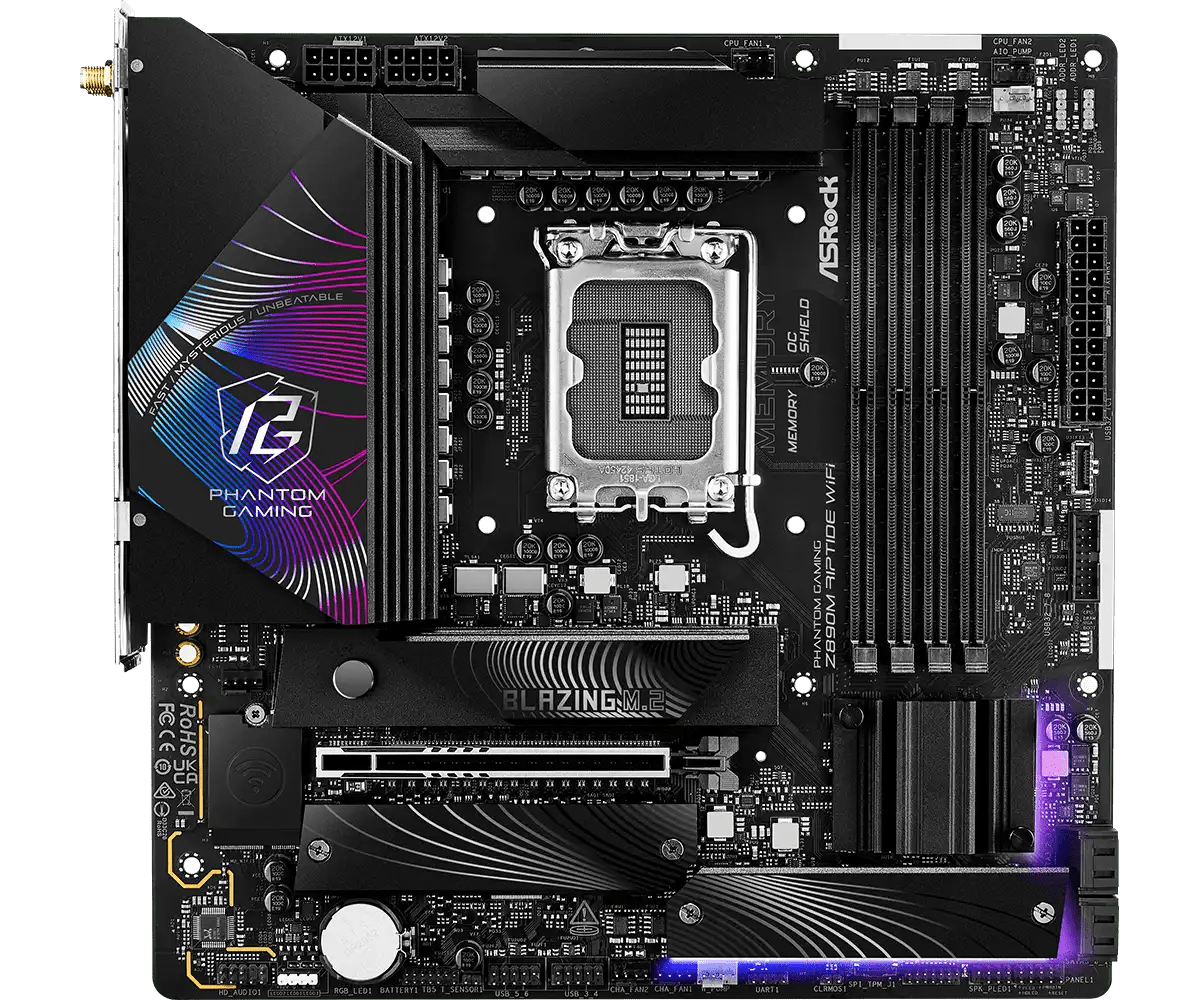 ASRock PHANTOM GAMING Z890M Riptide WiFi LGA1851 Socket Gaming Motherboard - Vektra Computers LLC