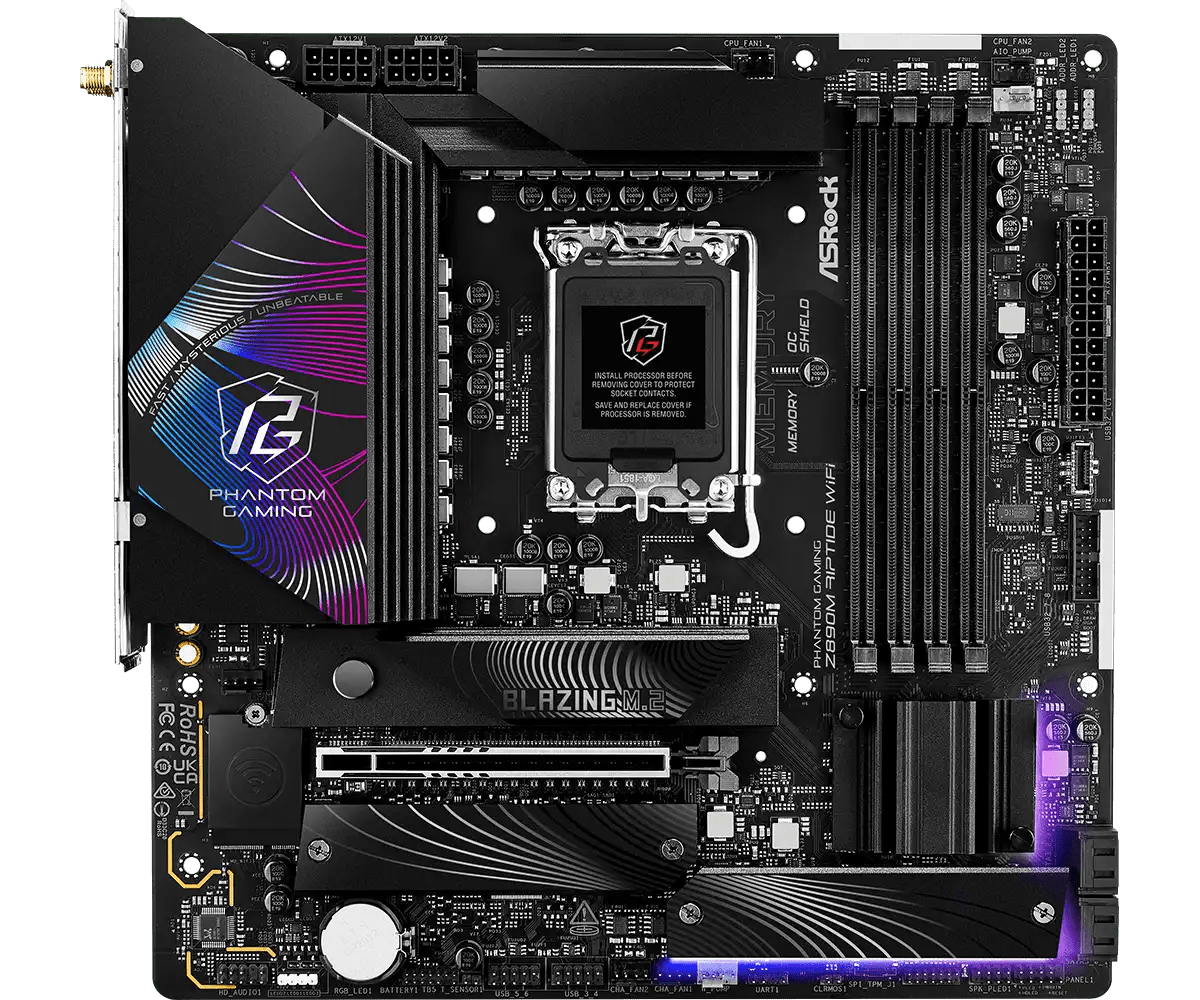 ASRock PHANTOM GAMING Z890M Riptide WiFi LGA1851 Socket Gaming Motherboard - Vektra Computers LLC