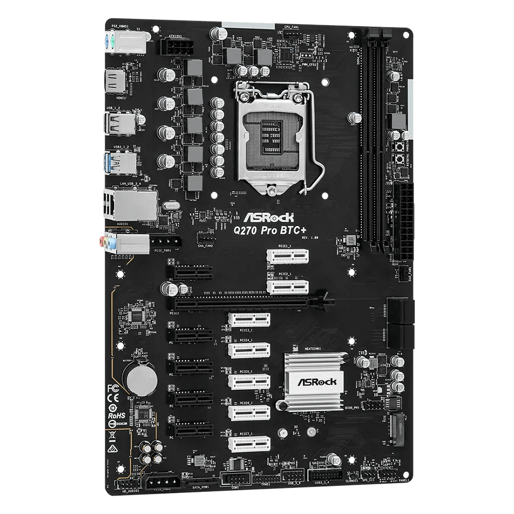 ASRock Q270 Pro BTC+ Intel 200 Series Mining Motherboard | 90 - MXBHM0 - A0UAYZ | - Vektra Computers LLC