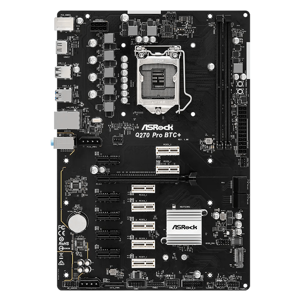 ASRock Q270 Pro BTC+ Intel 200 Series Mining Motherboard | 90 - MXBHM0 - A0UAYZ | - Vektra Computers LLC