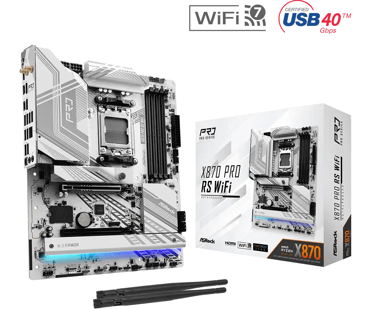 ASRock X870 Pro RS WiFi AMD AM5 Socket Gaming Motherboard | 90 - MXBQ00 - A0UAYZ - 4710483949333 - Vektra Computers LLC