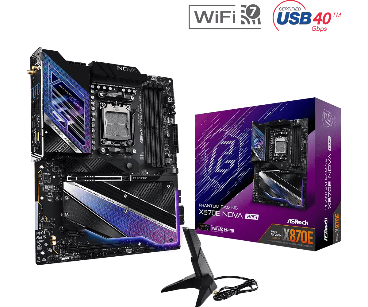 ASRock X870E Nova WiFi AMD AM5 Socket Gaming Motherboard | 90 - MXBPX0 - A0UAYZ - 801964409720 - Vektra Computers LLC