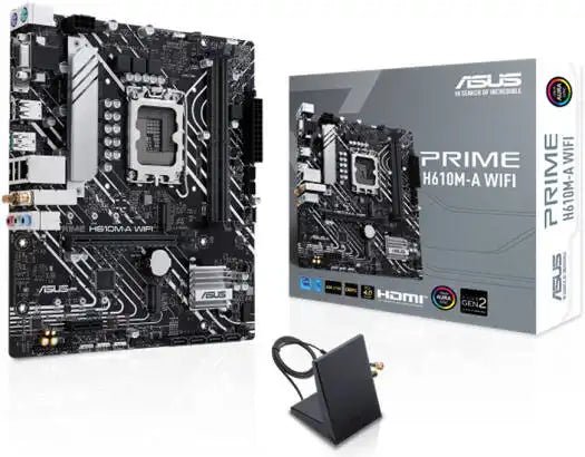 ASUS Prime H610M - A Wi - Fi Micro - ATX LGA 1700 Motherboard, Intel H610 Chipset, 2x DIMM DDR5 Slots, 96GB Max Memory, 2x M 2 Slots, 1x PCIe 4 0 x16 Slot, Wi - Fi 5 BT5 Connectivty 90MB1G00 - M0EAY0 - 289 - Vektra Computers LLC