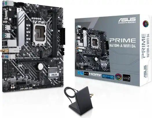 ASUS Prime H610M - A WiFi LGA 1700 Micro ATX Motherboard, 2x DDR4 DIMM Slots, Up to 64GB Max Memory, 1x PCIe 4.0 x16 SafeSlot Slot, 2x M.2 Slots, WiFi & Bluetooth Connectivity | 90MB1C80 - M0EAY0 - 289 - Vektra Computers LLC