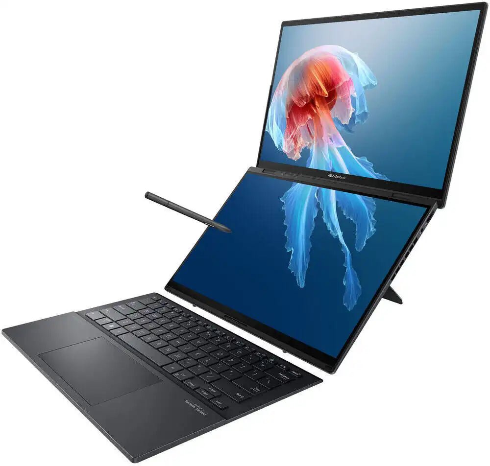 ASUS Zenbook DUO Dual Screen UX8406M Laptop, 14" 3K OLED 120Hz Touch Display, Intel Core Ultra 9 185H, 32GB RAM, 1TB SSD, Intel Arc Graphics, ENG K/B, Win 11, Gray | 90NB12U1 - M000D0 - Vektra Computers LLC