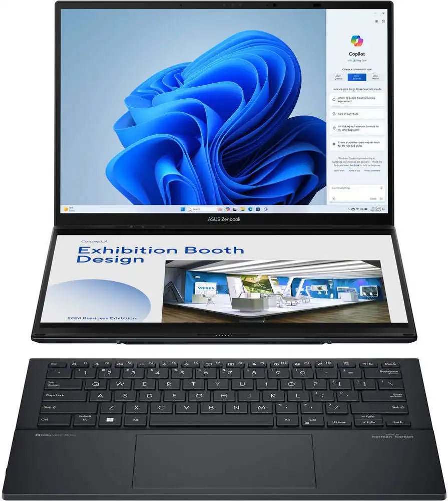 ASUS Zenbook DUO Dual Screen UX8406M Laptop, 14" 3K OLED 120Hz Touch Display, Intel Core Ultra 9 185H, 32GB RAM, 1TB SSD, Intel Arc Graphics, ENG K/B, Win 11, Gray | 90NB12U1 - M000D0 - Vektra Computers LLC