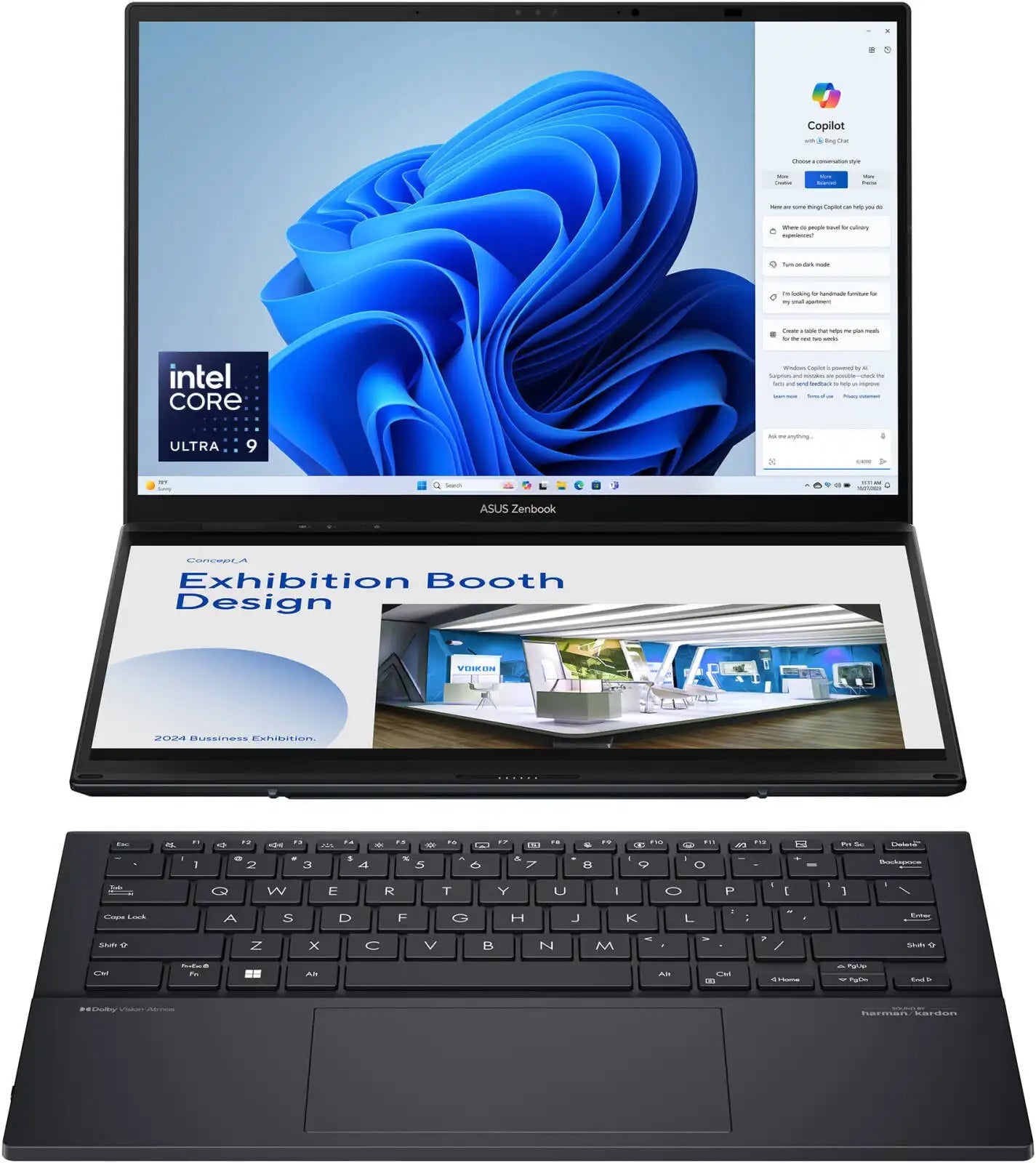 ASUS Zenbook Duo OLED Dual Screen Laptop, Dual 14" 3K OLED 120Hz Touch, Intel Core Ultra 7 155H, 16GB RAM, 1TB SSD, Intel Arc Graphics, English Keyboard, Windows 11, Inkwell Gray | 90NB12U1 - M007V0 - Vektra Computers LLC