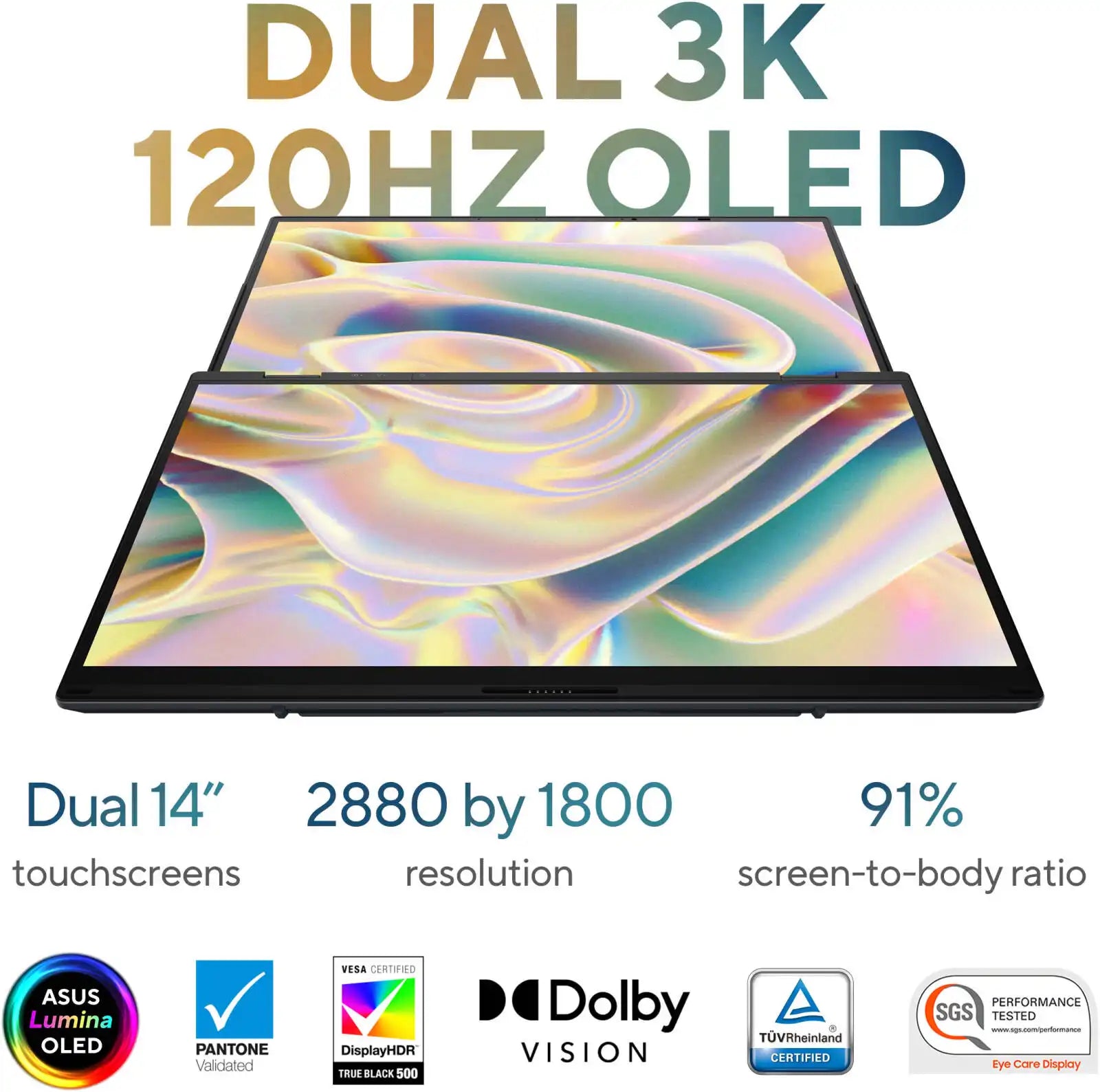 ASUS Zenbook Duo OLED Dual Screen Laptop, Dual 14" 3K OLED 120Hz Touch, Intel Core Ultra 7 155H, 16GB RAM, 1TB SSD, Intel Arc Graphics, English Keyboard, Windows 11, Inkwell Gray | 90NB12U1 - M007V0 - Vektra Computers LLC