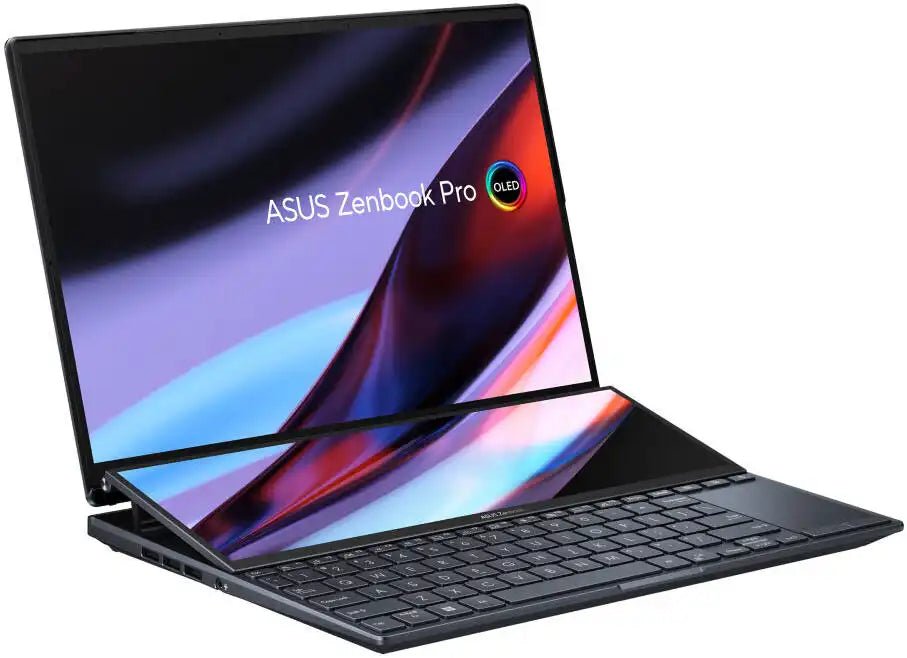 Asus Zenbook Pro 14 UX8402VV Duo Laptop, 14.5" 2K OLED 120Hz Display with ScreenPad Plus, Intel Core i9 - 13900H, 32GB RAM, 1TB SSD, GeForce RTX 4060 8GB, Backlit ENG K/B, Win11, Black | 90NB1172 - M00430 - Vektra Computers LLC