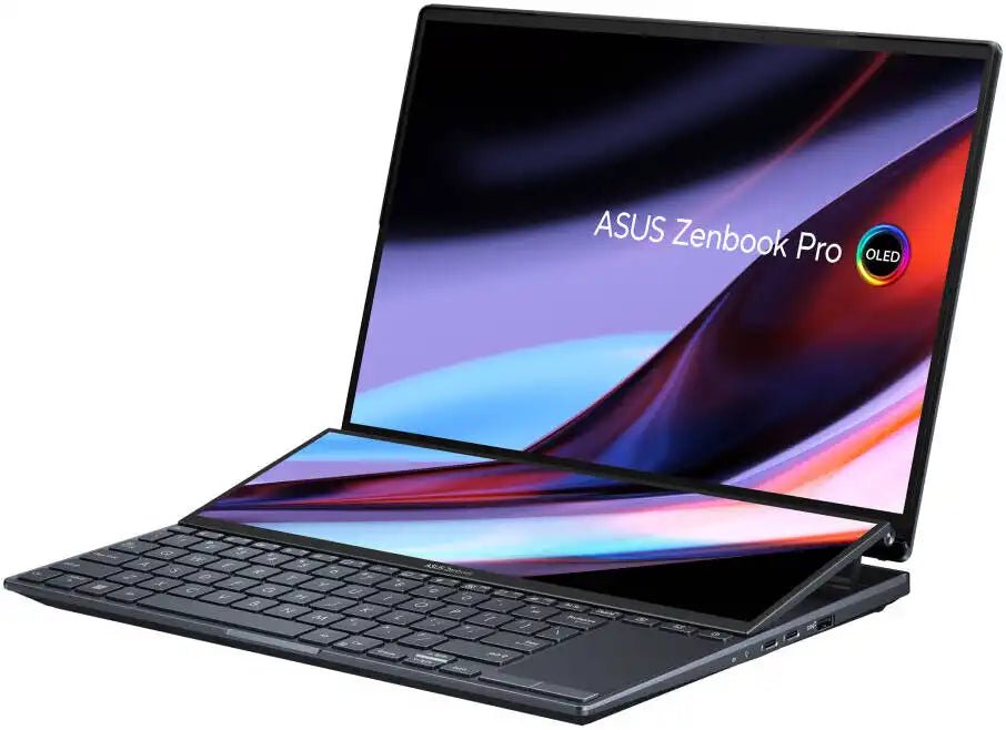 Asus Zenbook Pro 14 UX8402VV Duo Laptop, 14.5" 2K OLED 120Hz Display with ScreenPad Plus, Intel Core i9 - 13900H, 32GB RAM, 1TB SSD, GeForce RTX 4060 8GB, Backlit ENG K/B, Win11, Black | 90NB1172 - M00430 - Vektra Computers LLC