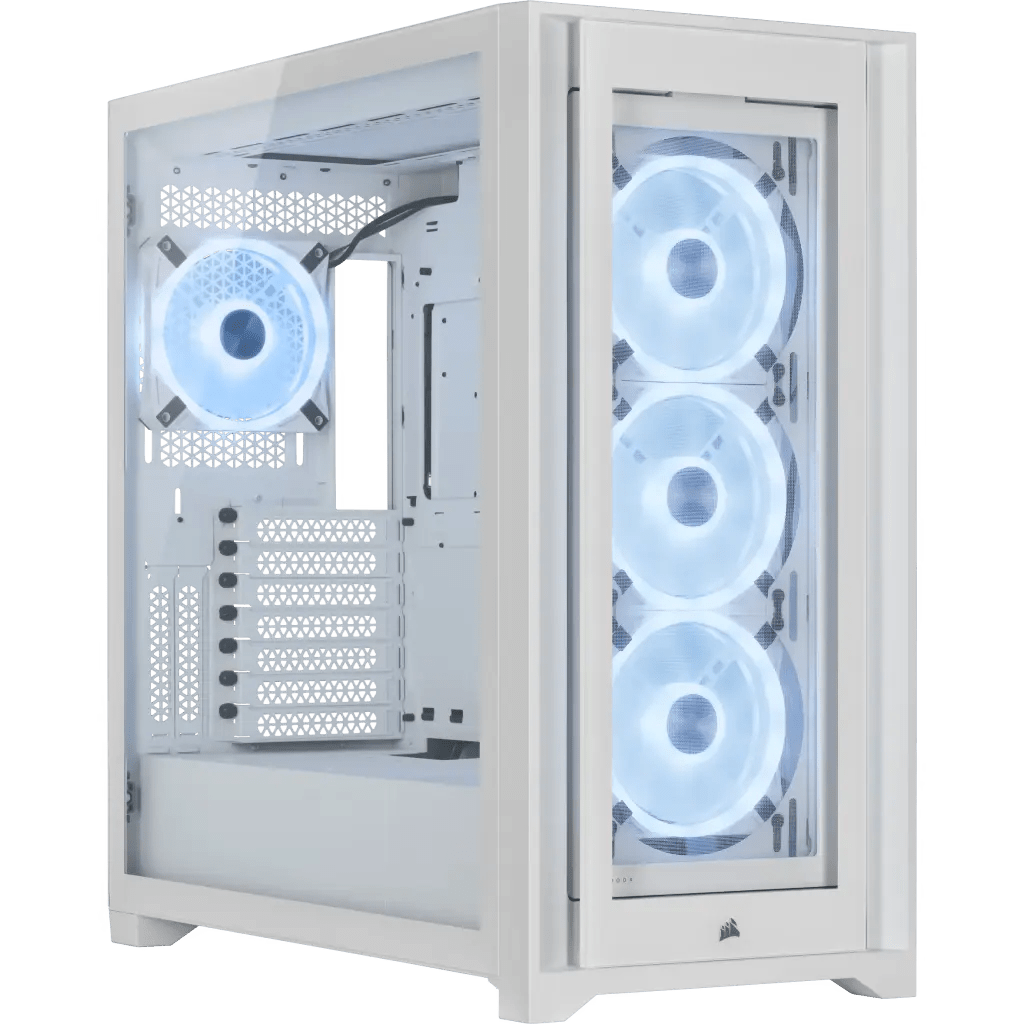 Corsair iCUE 5000X RGB QL Edition Mid Tower Case, Tempered Glass, 4 QL120 RGB Fans, Lighting Node Core, 136 Total RGB LEDs, White | CC - 9011233 - WW - Vektra Computers LLC
