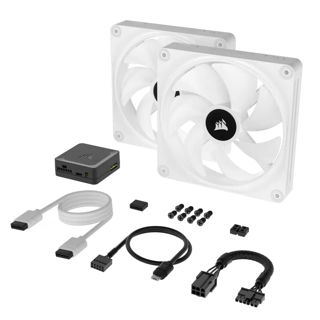 Corsair iCUE LINK QX140 RGB 140mm PWM PC Fans Starter Kit with iCUE LINK System Hub - White|CO - 9051008 - WW - Vektra Computers LLC