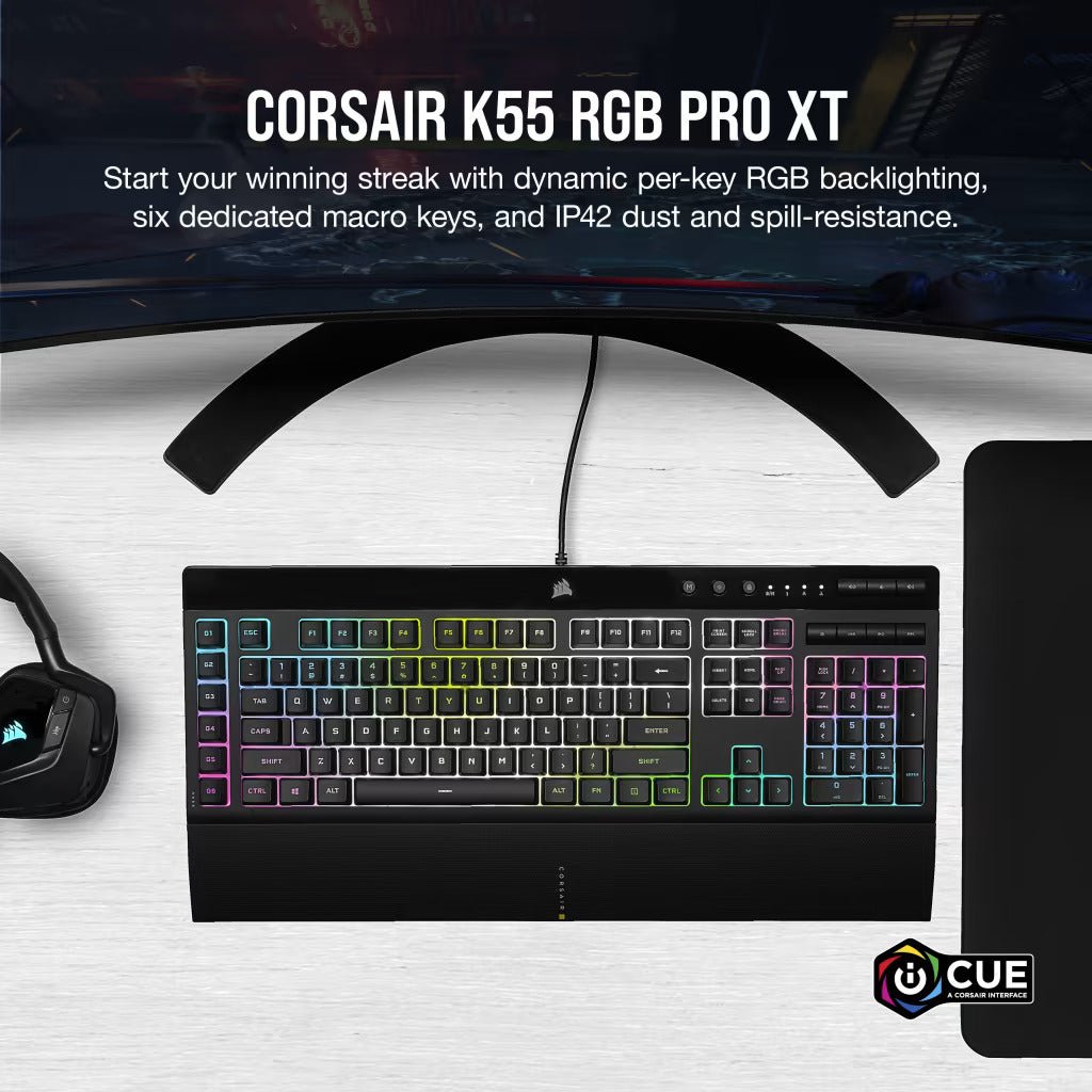 Corsair K55 PRO XT, RGB LED, Rubber Dome Gaming Keyboard - Vektra Computers LLC