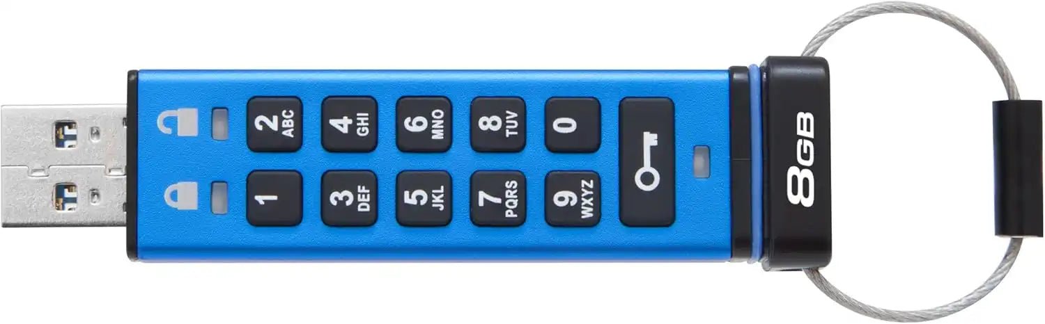 Kingston 8GB Keypad USB 3.0 DT2000, 256bit AES Hardware Encrypted DataTraveler 2000 Flash Drive | DT2000/8GB - Vektra Computers LLC