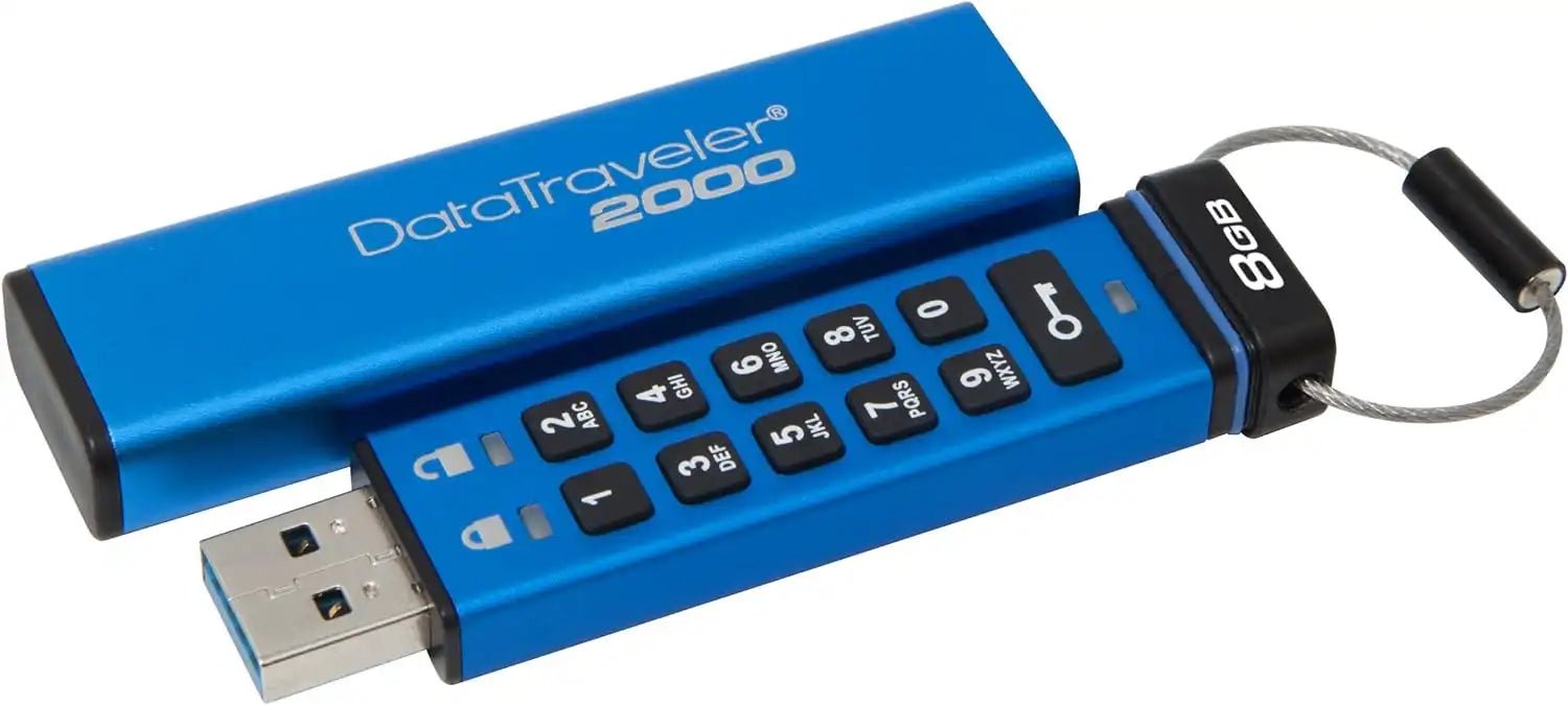 Kingston 8GB Keypad USB 3.0 DT2000, 256bit AES Hardware Encrypted DataTraveler 2000 Flash Drive | DT2000/8GB - Vektra Computers LLC