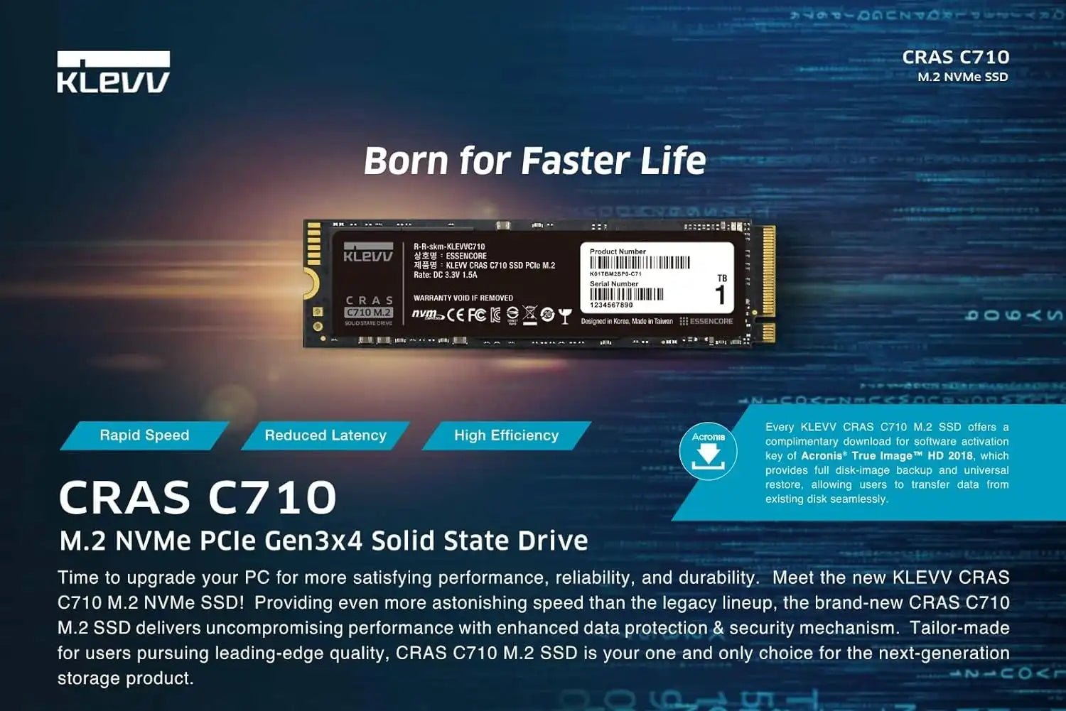 KLEVV CRAS C710 256GB SSD M.2 2280 NVMe PCIe Gen3x4 | K256GM2SP0 - C71 - Vektra Computers LLC