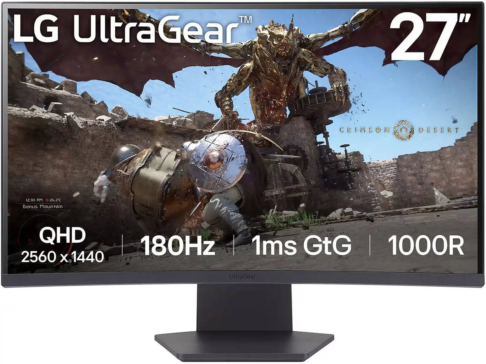 LG UltraGear 27'' QHD 1000R Curved Gaming Monitor, 180Hz Refresh Rate, 1ms Response Time, AMD FreeSync, HDR10, Up to sRGB 99%, 3 - side Virtually Borderless Design, Black | 27GS60QC - B - Vektra Computers LLC