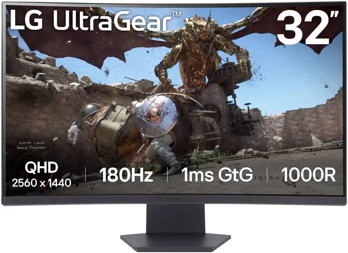 LG UltraGear 32'' QHD 1000R Curved Gaming Monitor, 180Hz Refresh Rate, 1ms Response Time, AMD FreeSync, HDR10, Up to sRGB 99%, 3 - side Virtually Borderless Design, Black | 32GS60QC - B - Vektra Computers LLC