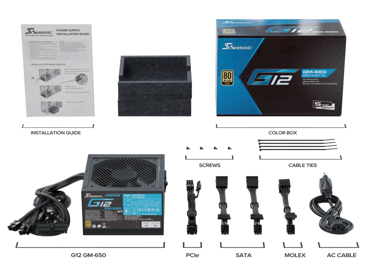 Seasonic G12 GM - 650 Power Supply 650 Watts | A651GMAFH - Vektra Computers LLC