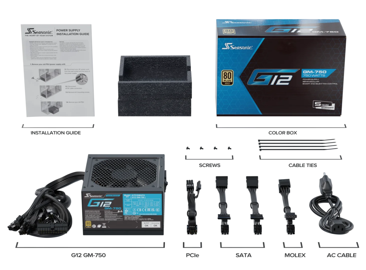 Seasonic G12 GM - 750 Power Supply 750 Watts | A751GMAFH - Vektra Computers LLC