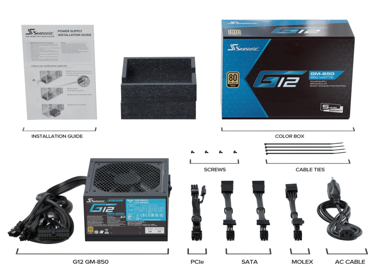 Seasonic G12 GM - 850 Power Supply 850 Watts | A851GMAFH - Vektra Computers LLC