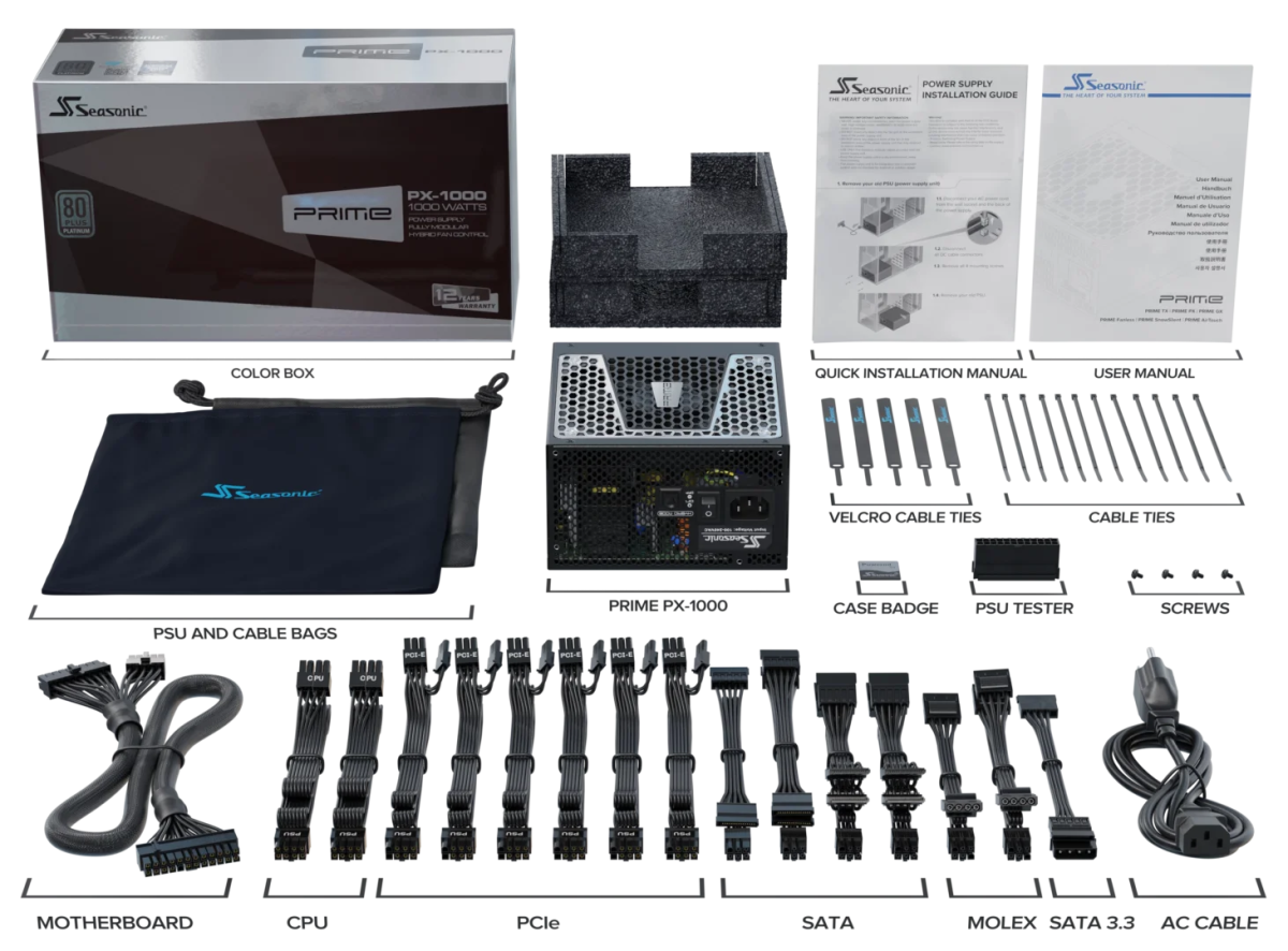 Seasonic PRIME PX - 1000 Power Supply 1000 Watts | SSR - 1000PD - Vektra Computers LLC