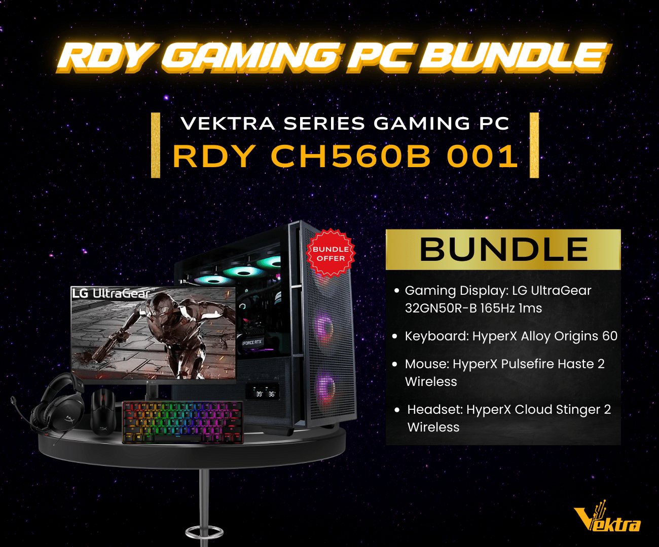 Vektra RDY CH560 Black Gaming PC Bundle 001 - Vektra Computers LLC